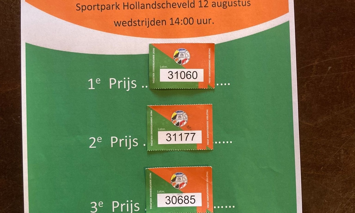 Uitslag verloting 1e wedstrijd Hollandscheveld 12-08-2023