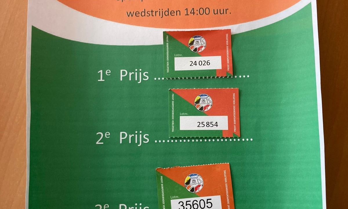 Uitslagen verloting zaterdag 17 augustus.